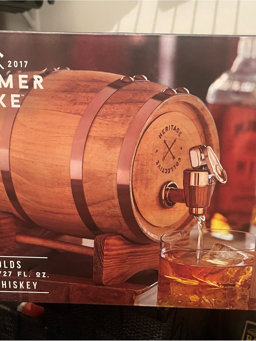 Oak Whiskey Barrel with Copper Tap - Brown